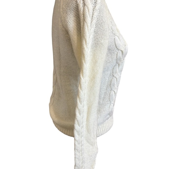 H&M Women’s Mohair Blend Cable Knit Sweater Fisherman Cream Coastal Pullover S - Picture 4 of 8